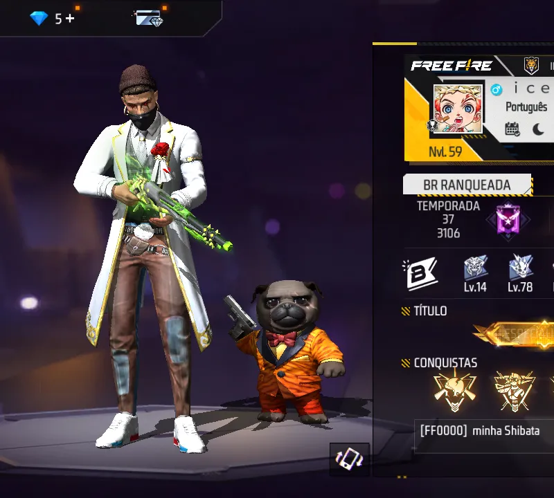 Imagem da campanha CONTA BRABA DE FREE FIRE ANTIGA 8 MEDALHAS DE MESTRE 1 CAMISA DA BOLACHA REI CAVEIRA E ETC...
