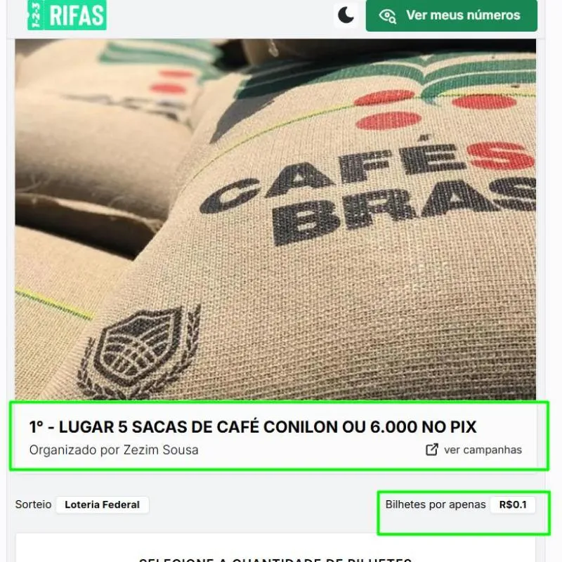 Imagem da campanha 1° - lugar 5 sacas de café conilon ou 6.000 no pix
